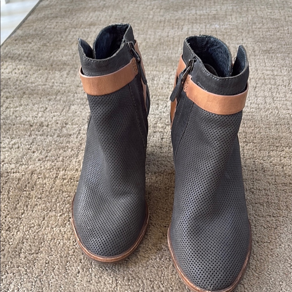 Dolce Vita Grey and Tan Ankle Booties with Textured Leather